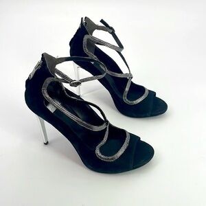 UEC Marciano black suede and silver leather heels size 7/ 37 no box